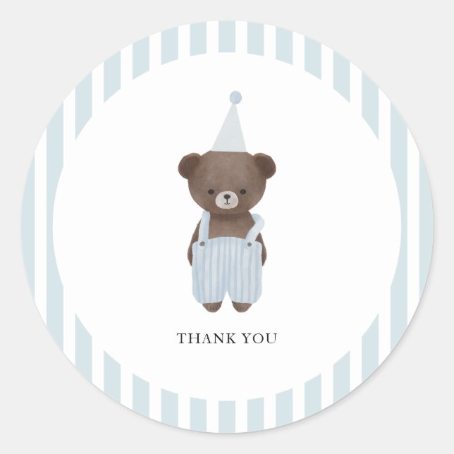 Adesivo Redondo Obrigado de ursinho azul branco (Frente)