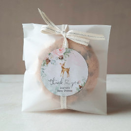 Adesivo Redondo Obrigado de veado de inverno rosa e brilhante