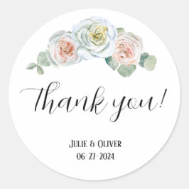 Adesivo Redondo Obrigado Delicar rosas de Aquarela