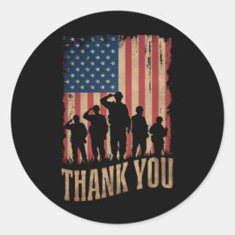 Adesivo Redondo Obrigado Dia dos Veteranos Bandeira Americana Vint