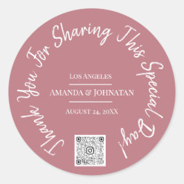 Adesivo Redondo Obrigado Dia Especial Logotipo de Código QR Rosa C