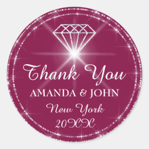 Adesivo Redondo Obrigado Diamond Marsala Nome Casamento Bridal 16