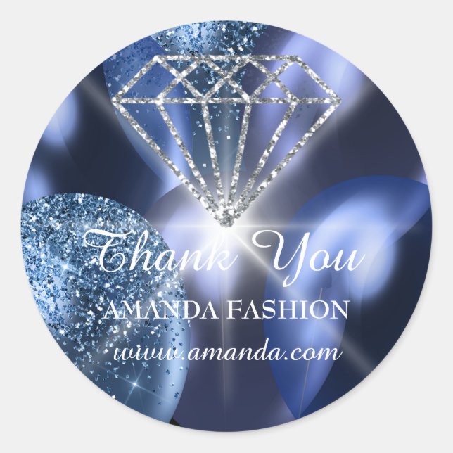 Adesivo Redondo Obrigado Diamond Name Blue Marinho Baloons (Frente)