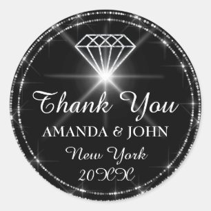 Adesivo Redondo Obrigado Diamond Name Wedding Bridal Sweet16th