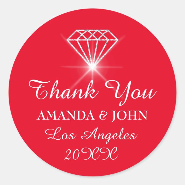Adesivo Redondo Obrigado Diamond Name Wedding Bridal Sweet16th (Frente)