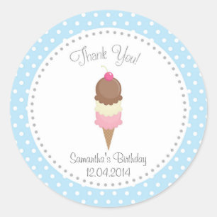 Adesivo Redondo Obrigado do aniversário do sorvete você azul da
