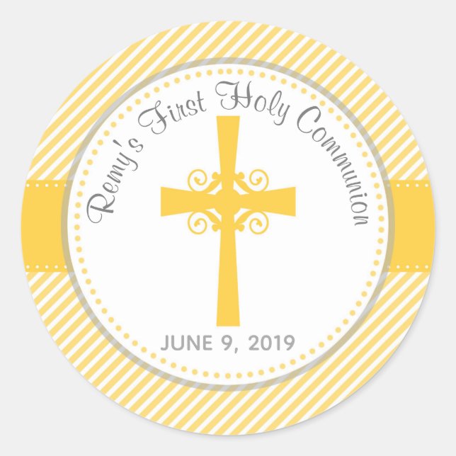 Adesivo Redondo Obrigado do baptismo/primeiramente do comunhão (Frente)