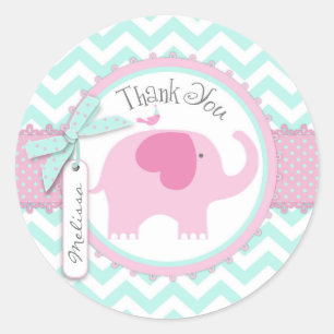 Adesivo Redondo Obrigado do impressão do elefante cor-de-rosa e d