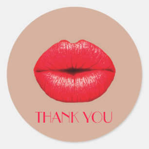 Adesivo Redondo Obrigado do pop art do beijo do beijo dos lábios