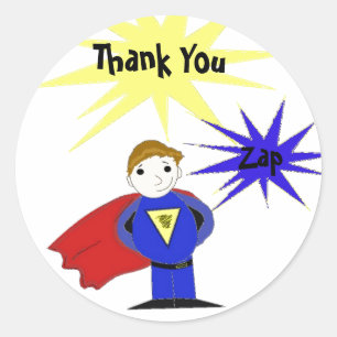 Adesivo Redondo Obrigado do super-herói dos desenhos animados voc