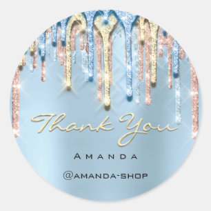 Adesivo Redondo Obrigado Doce 16ª Rosa de Bridal Azul