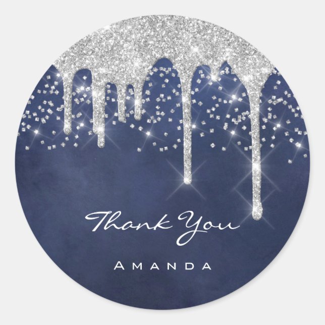 Adesivo Redondo Obrigado Doce 16º Casamento de noiva Marinho Azul  (Frente)