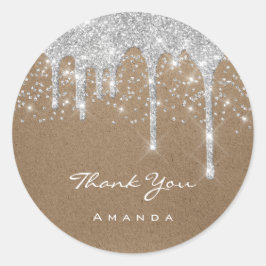 Adesivo Redondo Obrigado Doce 16º Papel de Casamento Kraft Drips 