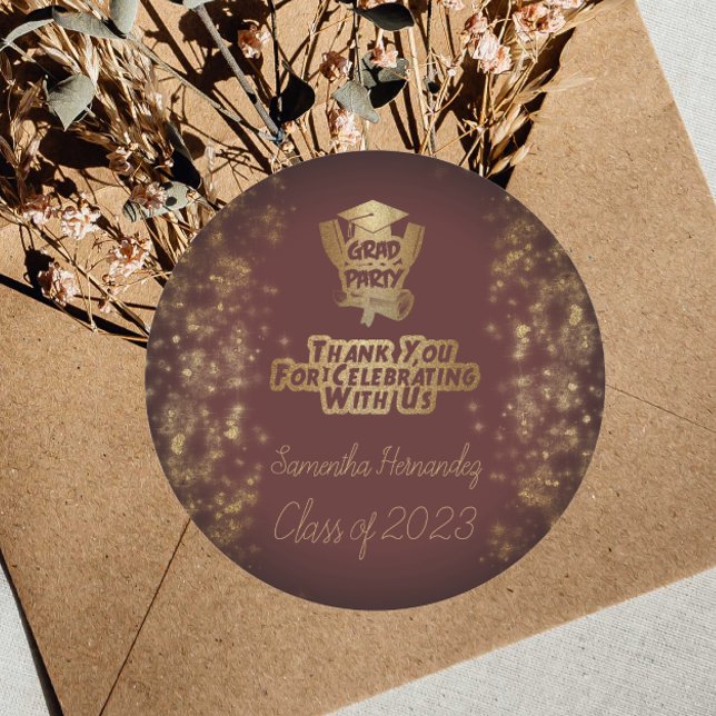 Adesivo Redondo Obrigado Dourada Glitter e Festa de formatura Maro (Criador carregado)