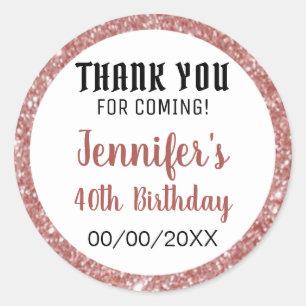 Adesivo Redondo Obrigado Dourado cor-de-rosa do aniversário do