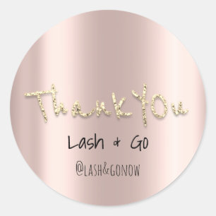 Adesivo Redondo Obrigado Dourado Doce 16º Favor Rosa.