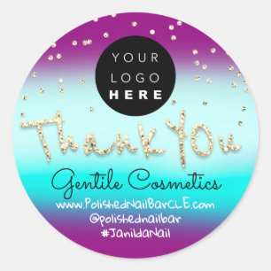 Adesivo Redondo Obrigado Dourado Doce 16º Nome do Logotipo  Mirtil