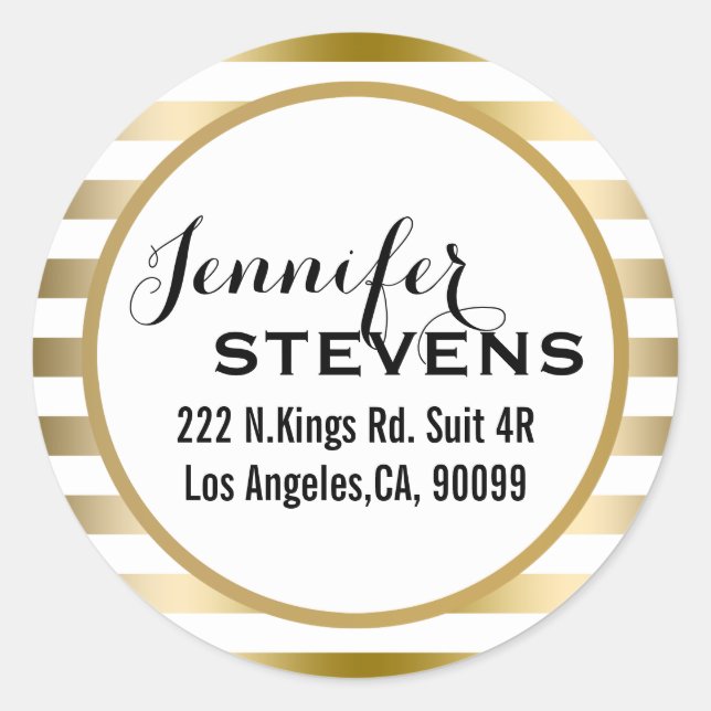 Adesivo Redondo Obrigado - Dourado Padrão Geométrico de Stripes (Frente)