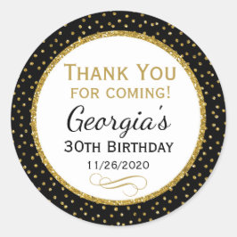 Adesivo Redondo Obrigado Dourado preto do aniversário você