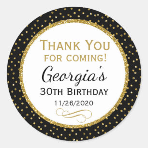 Adesivo Redondo Obrigado Dourado preto do aniversário você