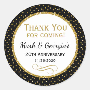 Adesivo Redondo Obrigado Dourado preto do aniversário você