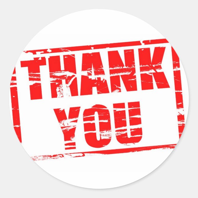 Adesivo Redondo Obrigado, efeito de carimbo vermelho (Frente)
