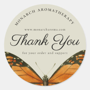 Adesivo Redondo Obrigado Elegante Butterfly Business Personalizado