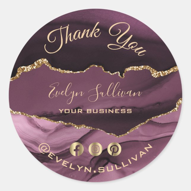 Adesivo Redondo obrigado elegante e escura da mauve agate, seu ade (Frente)