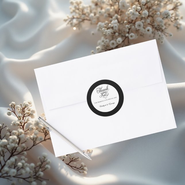 Adesivo Redondo obrigado elegante preto e branco que você escreve (Criador carregado)