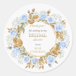 Adesivo Redondo Obrigado Elegantes Rosas Azul Poeirentas do Bebê