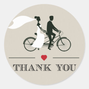 Adesivo Redondo Obrigado em tandem do casamento da bicicleta você