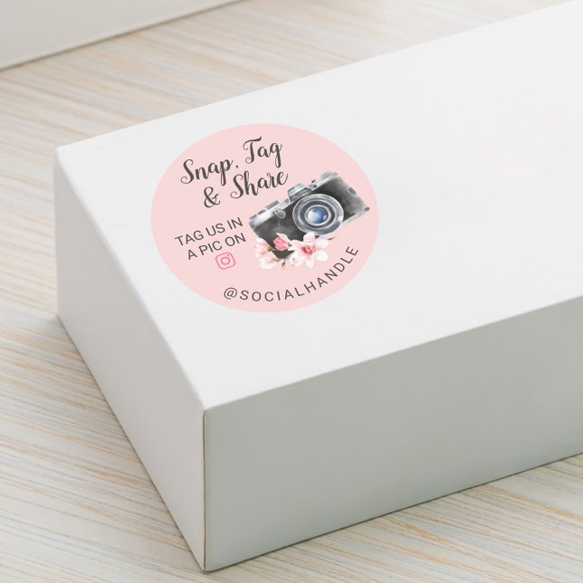 Adesivo Redondo Obrigado Encaixar, Etiquetar e Compartilhar Câmera (Criador carregado)