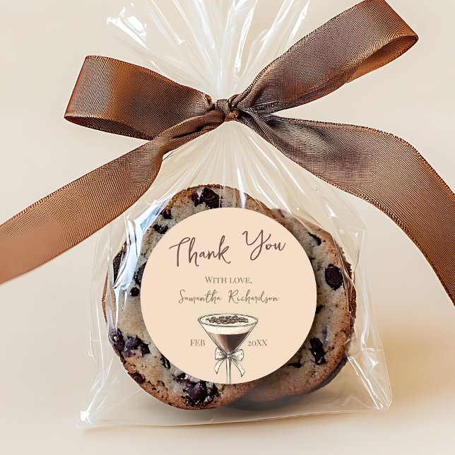 Adesivo Redondo Obrigado Espresso aniversário de 30 anos (Thank You Espresso Cocktail 30th Birthday Favor Classic Round Sticker)