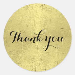 Adesivo Redondo "Obrigado" estrelas douradas do Natal na folha do