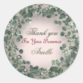 Adesivo Redondo Obrigado Eucalipto Aniversário Hortelã Folhagem Ro