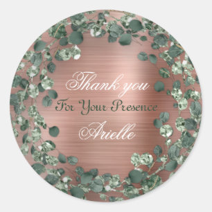Adesivo Redondo Obrigado Eucalipto Aniversário Noiva Bege Rosa