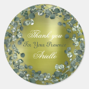 Adesivo Redondo Obrigado Eucalipto Aniversário Noiva Hortelã Casa 