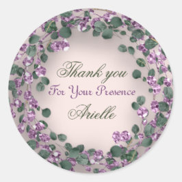 Adesivo Redondo Obrigado Eucalipto Aniversário Roxo VERDE  Pó