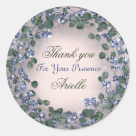 Adesivo Redondo Obrigado Eucalipto Aniversário Rustico Hortelã Pó