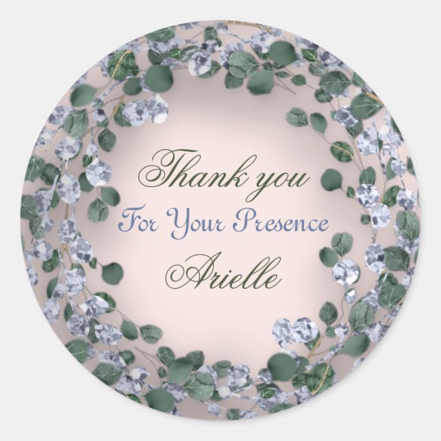 Adesivo Redondo Obrigado Eucalyptus Birthday Blue Greenery Powder (Frente)