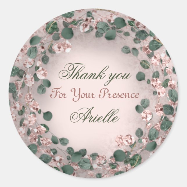 Adesivo Redondo Obrigado Eucalyptus Birthday Mint Greenery Powder (Frente)