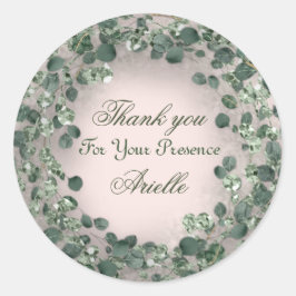 Adesivo Redondo Obrigado Eucalyptus Birthday Rustic GREEN Powder