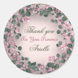 Adesivo Redondo Obrigado Eucalyptus Birthday Rustic Mint Pink