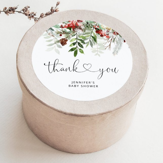 Adesivo Redondo Obrigado Evergreen de Natal para você (Criador carregado)