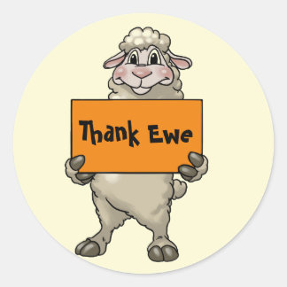 Adesivo Redondo Obrigado Ewe Engraçado Cartoon Shea com Sinal