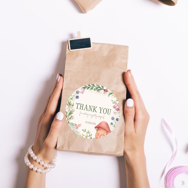 Adesivo Redondo Obrigado Fairy Enchied Forest Party Favor (Criador carregado)