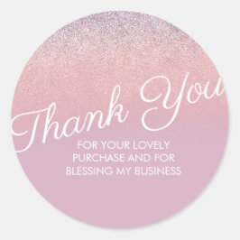 Adesivo Redondo Obrigado Falso Rosa e Purpura Brilhante Glitter