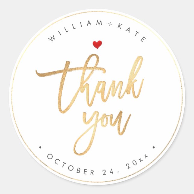 Adesivo Redondo Obrigado, Faux Dourado Script Moderno Faça Um Plan (Frente)