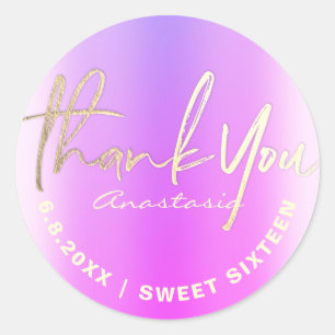 Adesivo Redondo Obrigado, Faux Foil Purple Personalizado