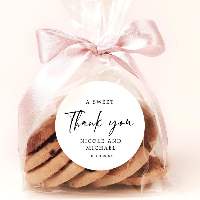 Adesivo Redondo Obrigado, Favor da Caligrafia Moderna (A Sweet Thank You Wedding Sticker)